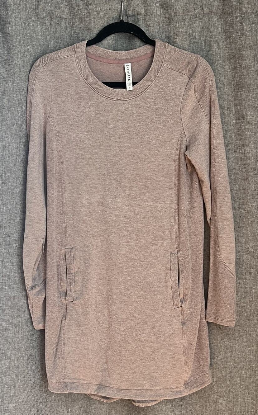Athleta Balance Dress Flora Mauve Heather Cozy & Versatile w/pockets Size M